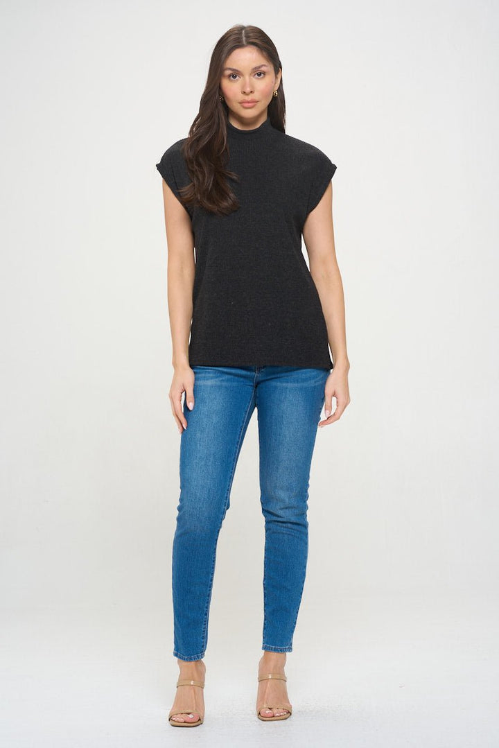 Image of West K Wrenley Sleeveless Ribbed Blouse Black