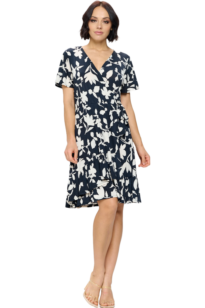 Monica Short Sleeve Faux-Wrap Dress