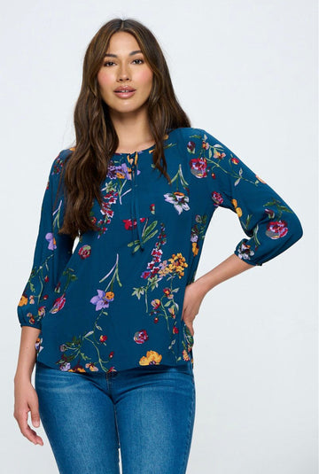 Three Quarter Sleeve Printed Blouse