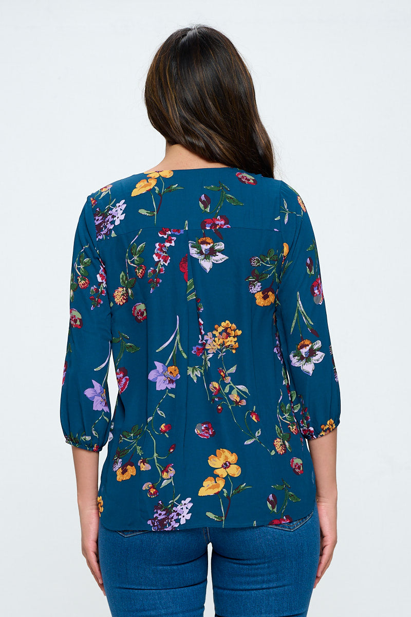 Sophia Three Quarter Balloon Sleeve Printed Everyday Blouse