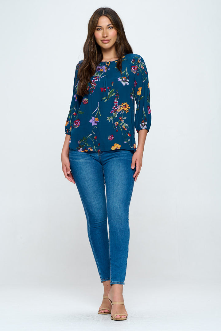 Sophia Three Quarter Balloon Sleeve Printed Everyday Blouse