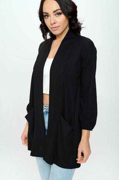 Ribbed Cardigan with elastic sleeve and pockets